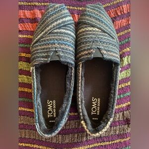 TOMS Black and Tan Striped Slip-Ons